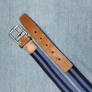 Men's COACH  Brown and Blue Leather and Canvas Belt